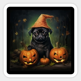 Black Pug Halloween Sticker